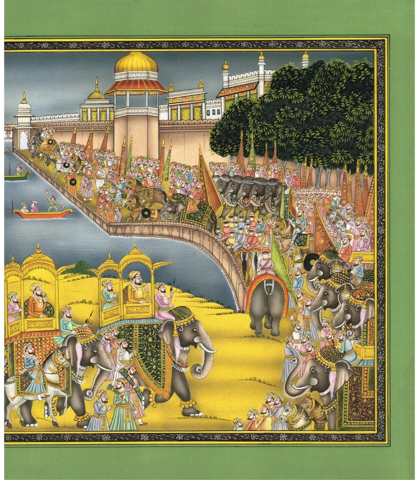Indian Miniature Painting Of Royal Procession Art And Lake Palace