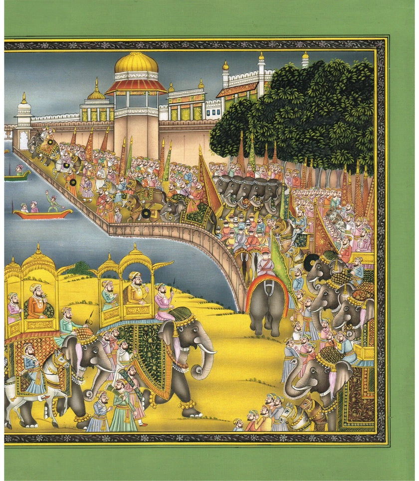Indian Miniature Painting Of Royal Procession Art And Lake Palace