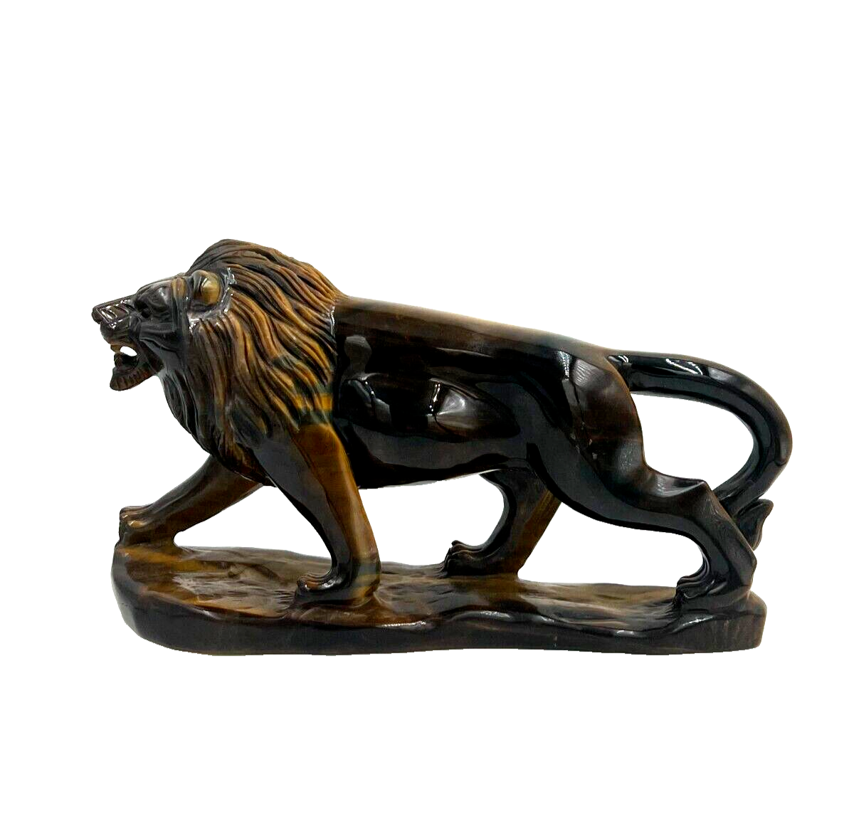 Tiger Eye Semi Precious stone Lion Statue Hand Carved Decor