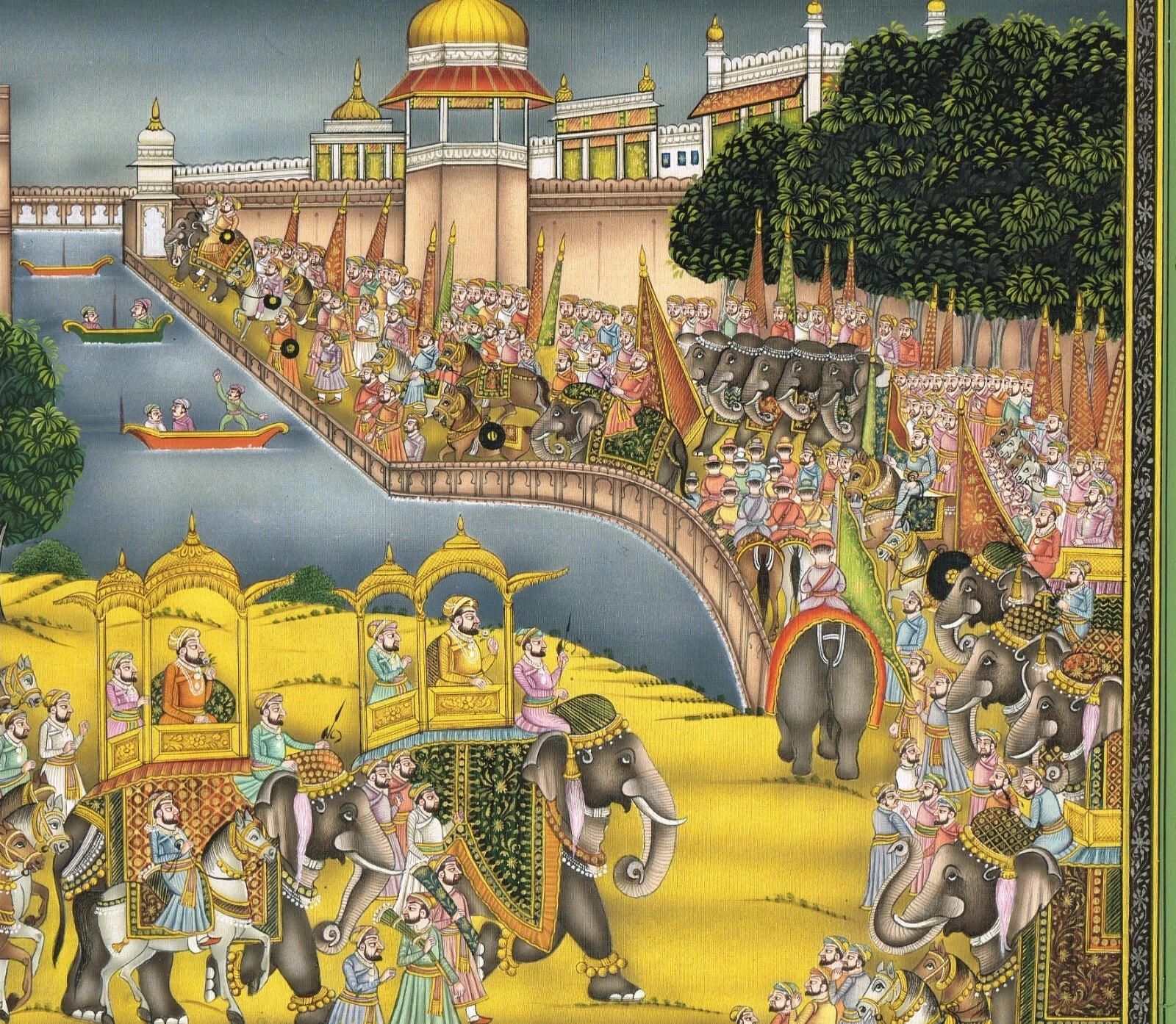 Indian Miniature Painting Of Royal Procession Art And Lake Palace