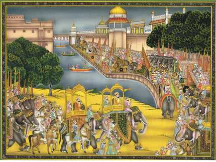 Indian Miniature Painting Of Royal Procession Art And Lake Palace
