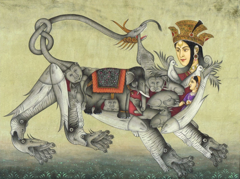 Composite Tiger Of Humans & Animals Having Face Of Queen Painting