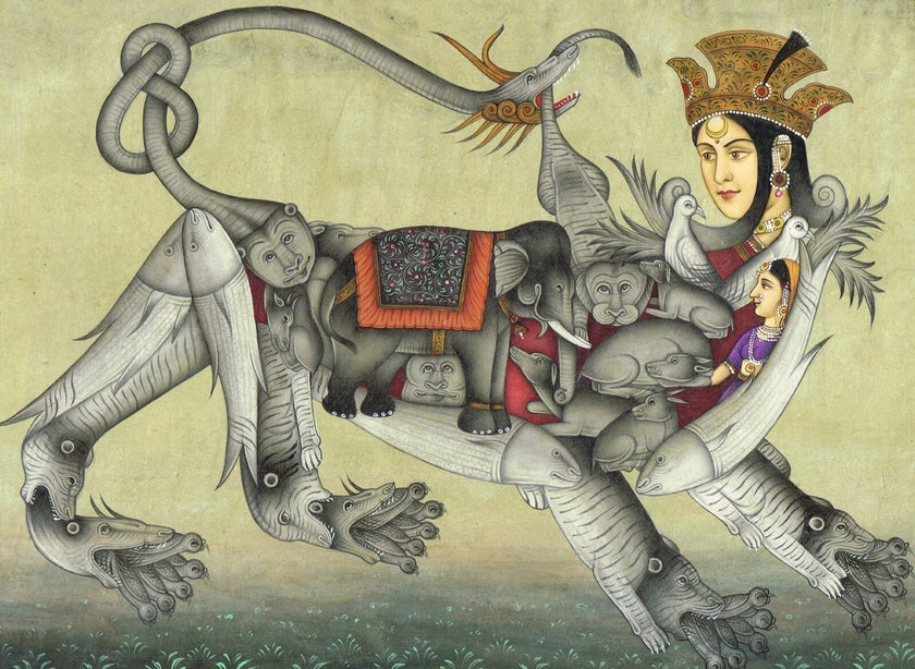 Composite Tiger Of Humans & Animals Having Face Of Queen Painting