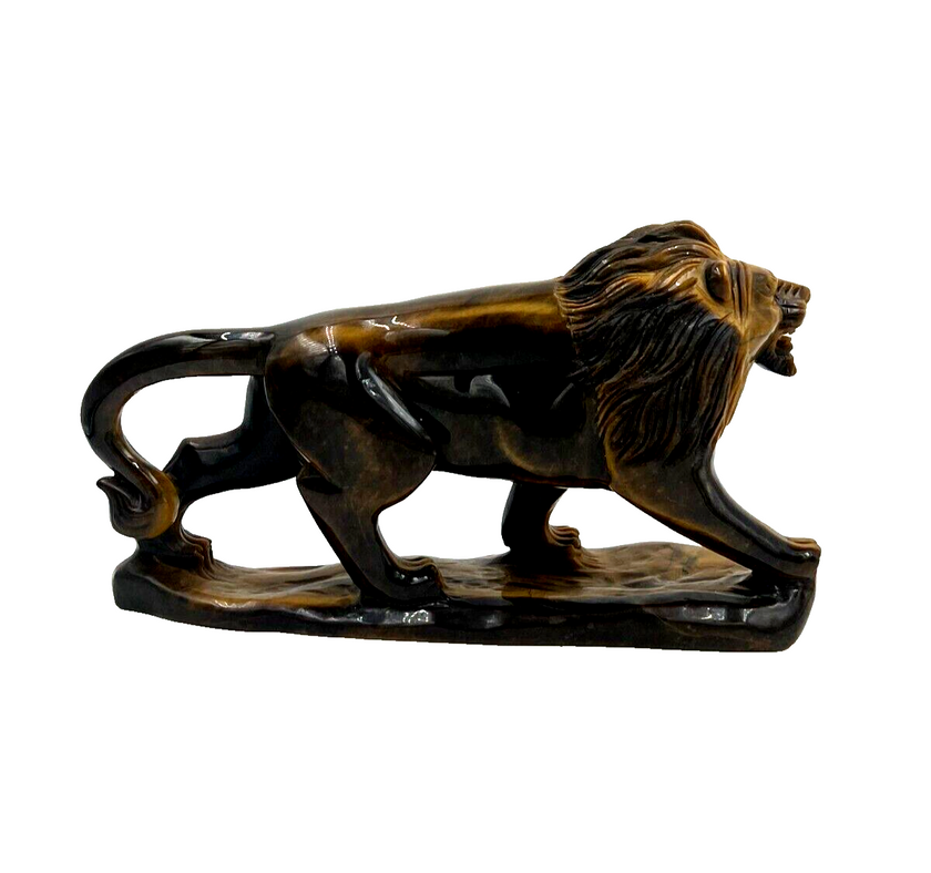 Tiger Eye Semi Precious stone Lion Statue Hand Carved Decor