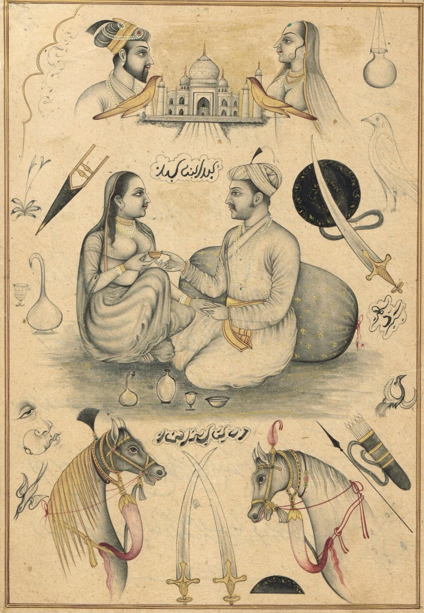 Painting Of Emperor And Empress With Weapons Mughal Ancient Art