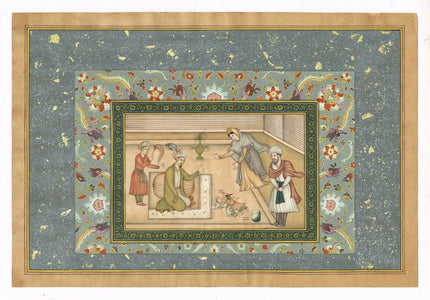 The Infant Akbar Wrestles For A Drum, Mughal Miniature Old Painting