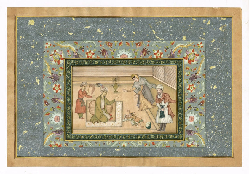 The Infant Akbar Wrestles For A Drum, Mughal Miniature Old Painting