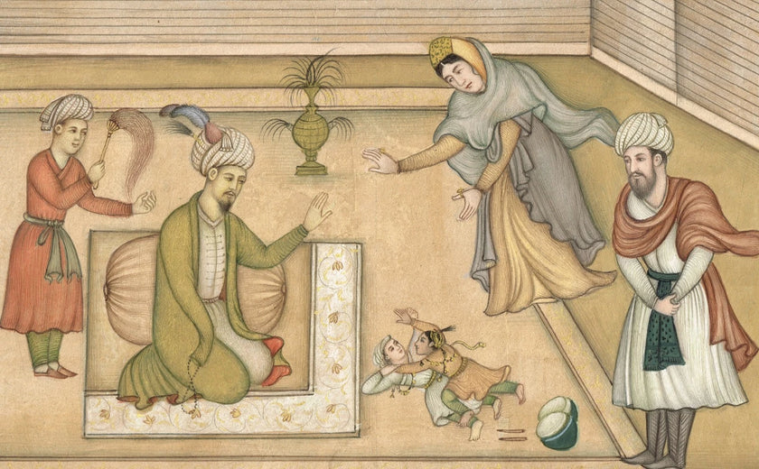 The Infant Akbar Wrestles For A Drum, Mughal Miniature Old Painting