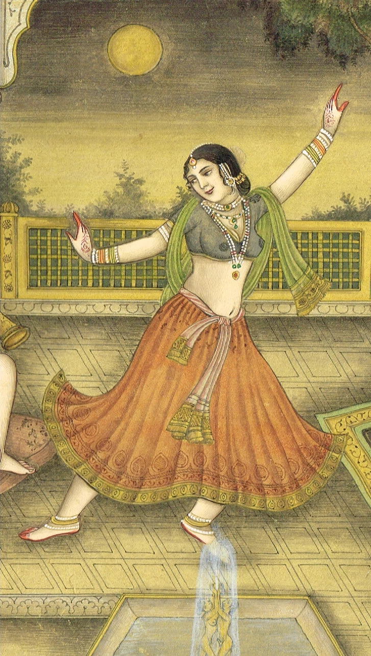 Mughal Dancing Art Painting Of King And Queen Enjoying Lady Dance And Music