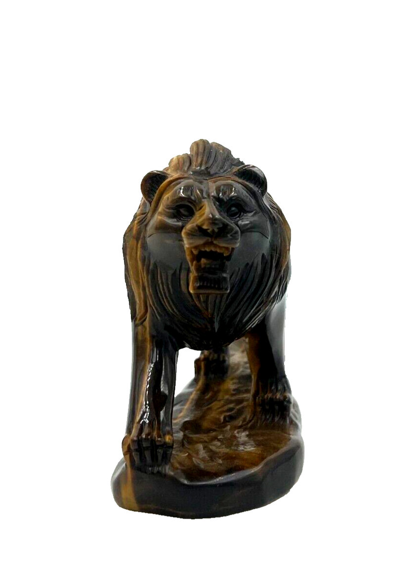 Tiger Eye Semi Precious stone Lion Statue Hand Carved Decor