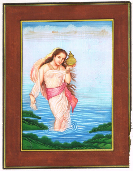 Wall Painting A Beautiful Woman In Lake With Pot Gouache On Paper