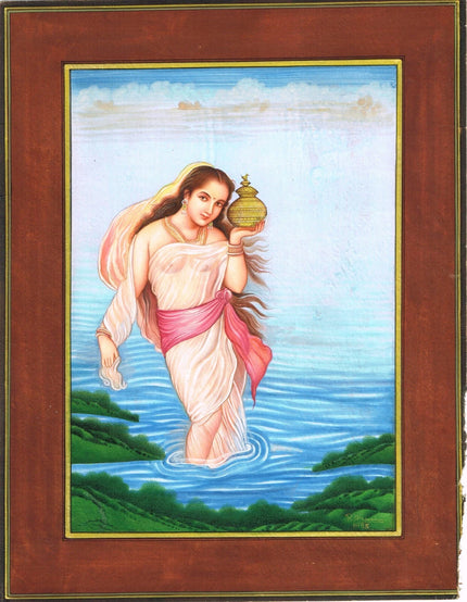 Wall Painting A Beautiful Woman In Lake With Pot Gouache On Paper