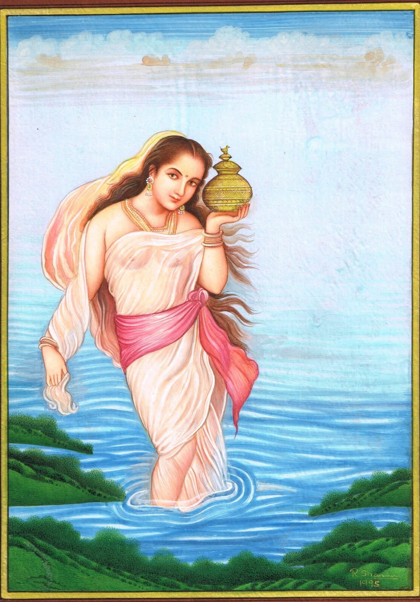 Wall Painting A Beautiful Woman In Lake With Pot Gouache On Paper