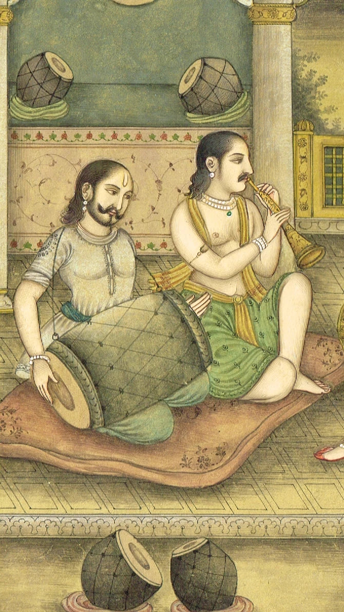 Mughal Dancing Art Painting Of King And Queen Enjoying Lady Dance And Music