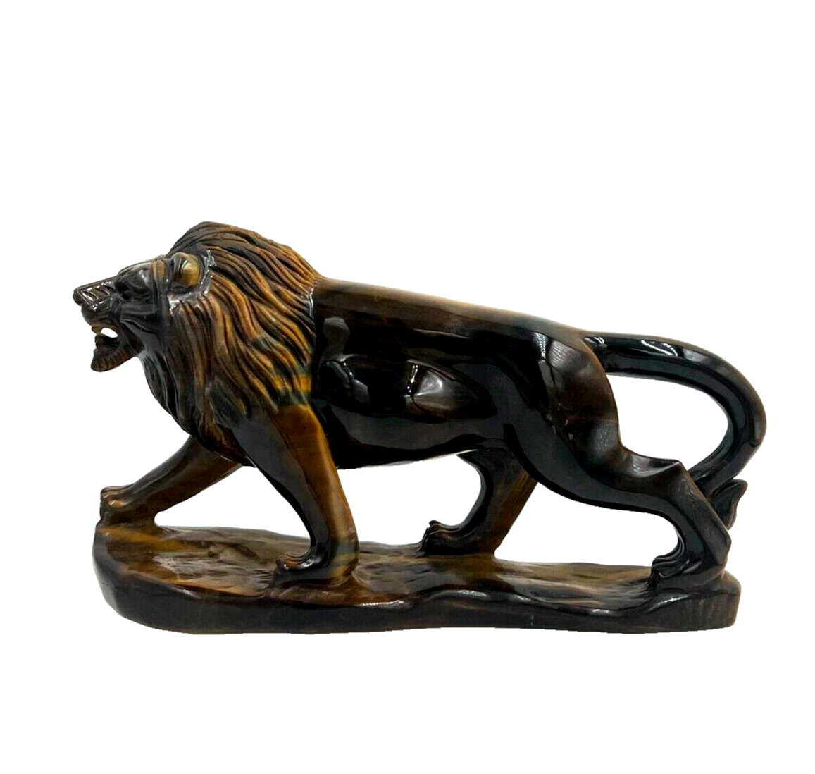 Tiger Eye Semi Precious stone Lion Statue Hand Carved Decor